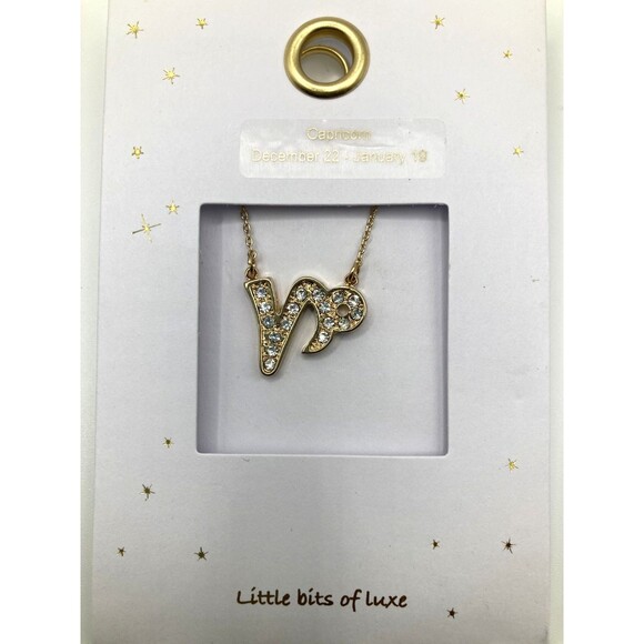 LITTLE BITS Of LUXE Zodiac CAPRICORN Sign Necklace Gold Tone Rhinestone - Picture 1 of 4